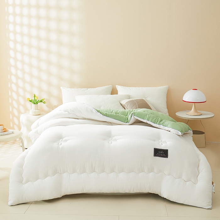 91家纺网 家纺一手货源 找家纺 瑶瑶家居床垫 2024年新款母婴级大豆纤维双拼被 双拼白绿