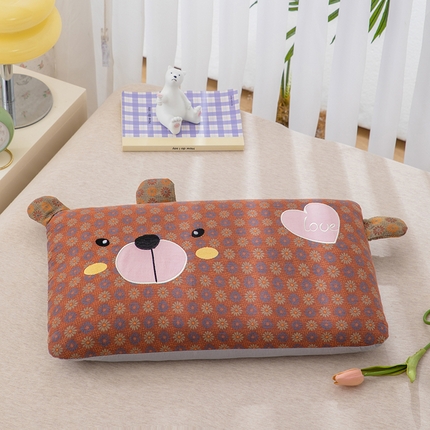 91家纺网 家纺一手货源 找家纺 （总）织布人 2024新款枕芯儿童学生卡通全棉双层纱富贵熊枕套+枕芯 