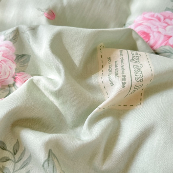 91家纺网 家纺一手货源 找家纺 美达家纺 2025新款全棉印花床裙四件套 花香梦境-绿