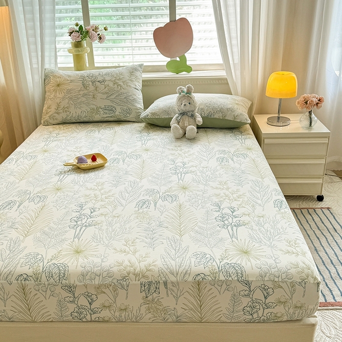 91家纺网 家纺一手货源 找家纺 妖妖家纺 2024新款超柔软糯亲肤水洗棉单床笠 热带雨林