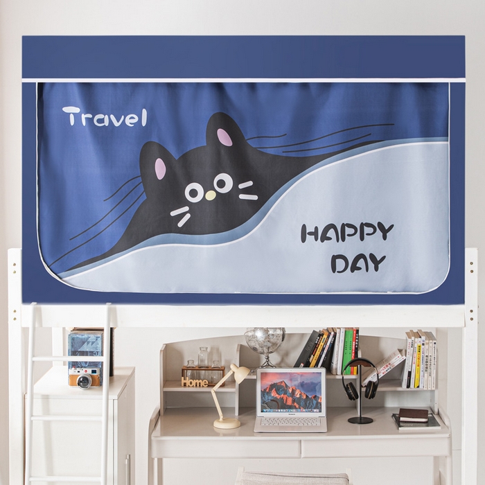 91家纺网 家纺一手货源 找家纺 宅部落 2024新款学生床帘宿舍上下铺床帘式印花强遮光学生蚊帐 躲喵喵