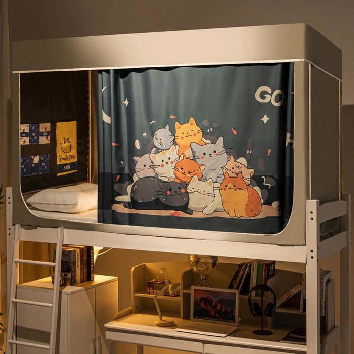 91家纺网 家纺一手货源 找家纺 宅部落 2024新款学生床帘宿舍上下铺床帘式印花强遮光学生蚊帐 猫咪乐园