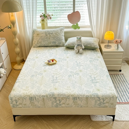 91家纺网 家纺一手货源 找家纺 妖妖家纺 2024新款超柔软糯亲肤水洗棉单床笠 热带雨林