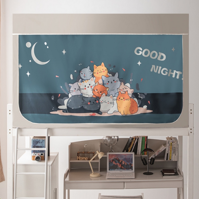 91家纺网 家纺一手货源 找家纺 宅部落 2024新款学生床帘宿舍上下铺床帘式印花强遮光学生蚊帐 猫咪乐园