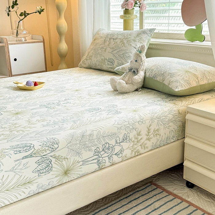 91家纺网 家纺一手货源 找家纺 妖妖家纺 2024新款超柔软糯亲肤水洗棉单床笠 热带雨林