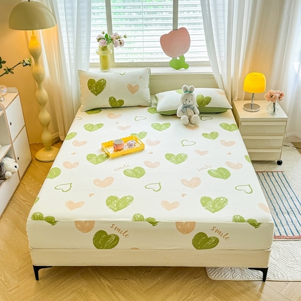 妖妖家纺 2024新款超柔软糯亲肤水洗棉单床笠 涂鸦爱心