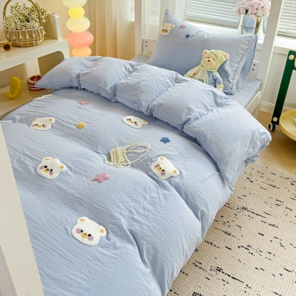 （总）韩巢家纺 2024新款超柔水洗棉毛巾绣学生宿舍上下铺专用三件套-幸运熊系列（提供卖家秀）