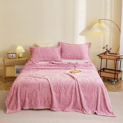 芸锦豪 2024新款蝴蝶提花毛毯卷边款 蝴蝶提花卷边款-玫瑰粉