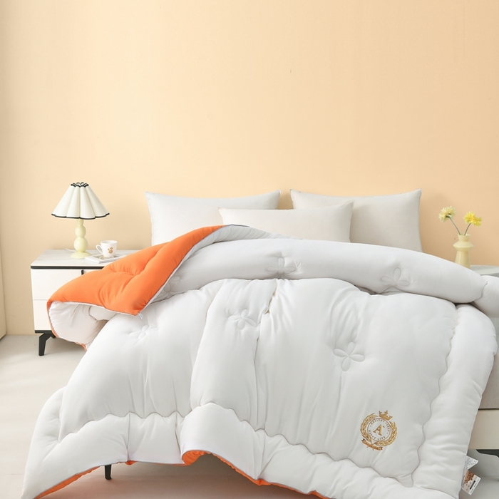 91家纺网 家纺一手货源 找家纺 瑶瑶家居床垫 2024年新款母婴级大豆纤维双拼被 暖橙+瓷白