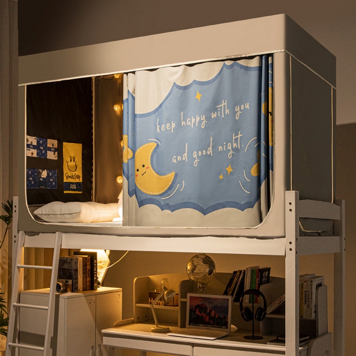 91家纺网 家纺一手货源 找家纺 宅部落 2024新款学生床帘宿舍上下铺床帘式印花强遮光学生蚊帐 晚安