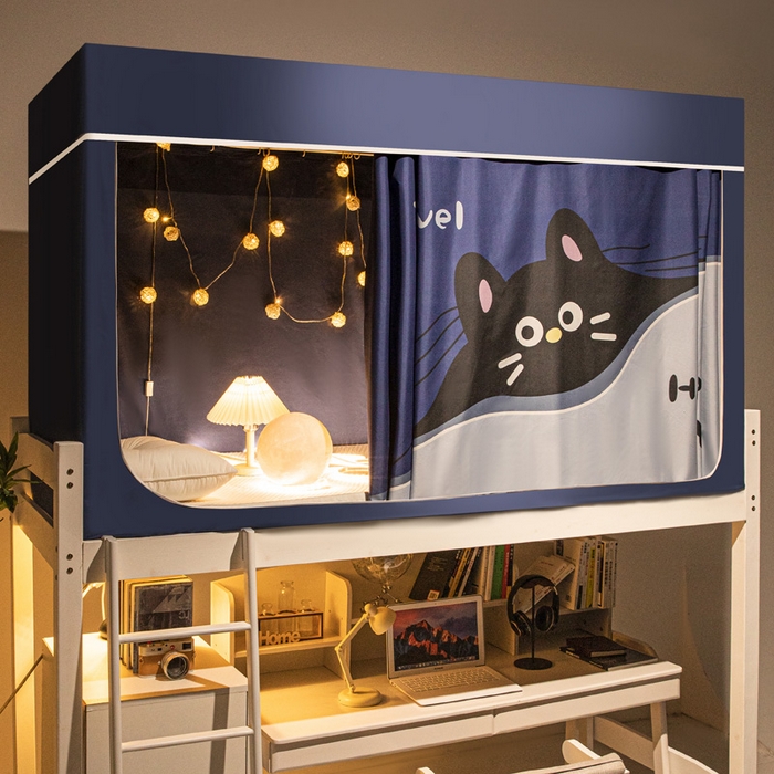 91家纺网 家纺一手货源 找家纺 宅部落 2024新款学生床帘宿舍上下铺床帘式印花强遮光学生蚊帐 躲喵喵