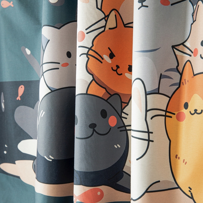 91家纺网 家纺一手货源 找家纺 宅部落 2024新款学生床帘宿舍上下铺床帘式印花强遮光学生蚊帐 猫咪乐园