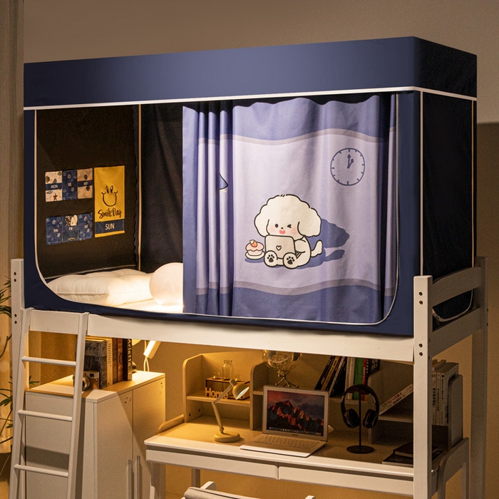 91家纺网 家纺一手货源 找家纺 宅部落 2024新款学生床帘宿舍上下铺床帘式印花强遮光学生蚊帐 hello，小狗