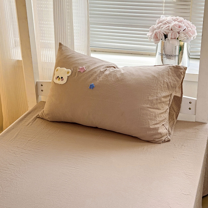 91家纺网 家纺一手货源 找家纺 韩巢家纺 2024新款超柔水洗棉毛巾绣学生宿舍上下铺专用单件被套-幸运熊系列（提供卖家秀） 幸运熊奶咖