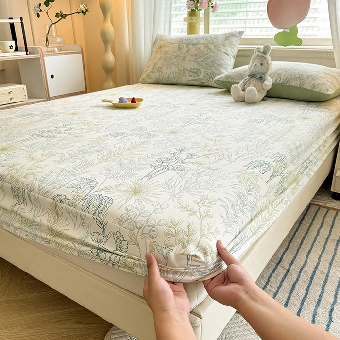 91家纺网 家纺一手货源 找家纺 妖妖家纺 2024新款超柔软糯亲肤水洗棉单床笠 热带雨林