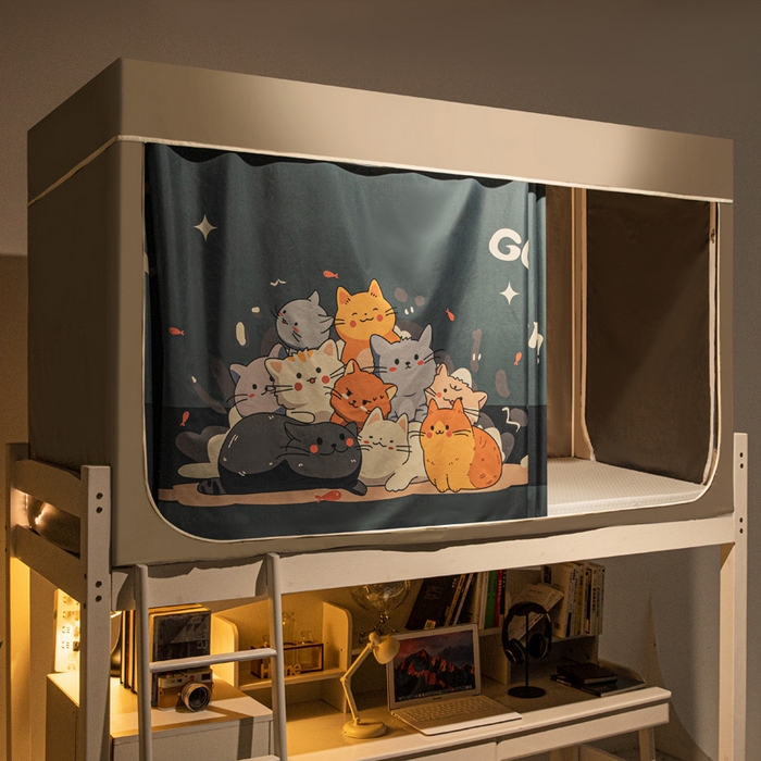 91家纺网 家纺一手货源 找家纺 宅部落 2024新款学生床帘宿舍上下铺床帘式印花强遮光学生蚊帐 猫咪乐园