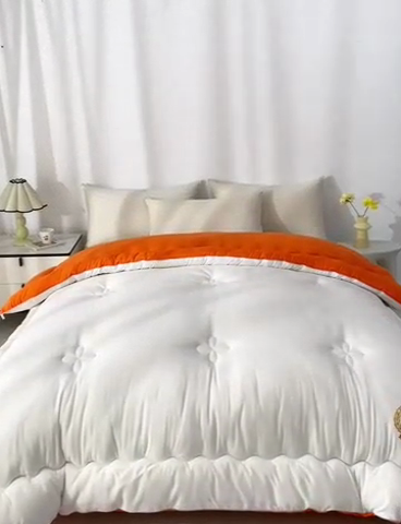 91家纺网 家纺一手货源 找家纺 瑶瑶家居床垫 2024年新款母婴级大豆纤维双拼被 暖橙+瓷白