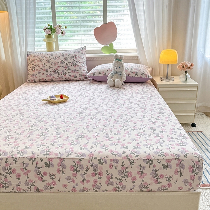 91家纺网 家纺一手货源 找家纺 妖妖家纺 2024新款超柔软糯亲肤水洗棉单床笠 尽相思