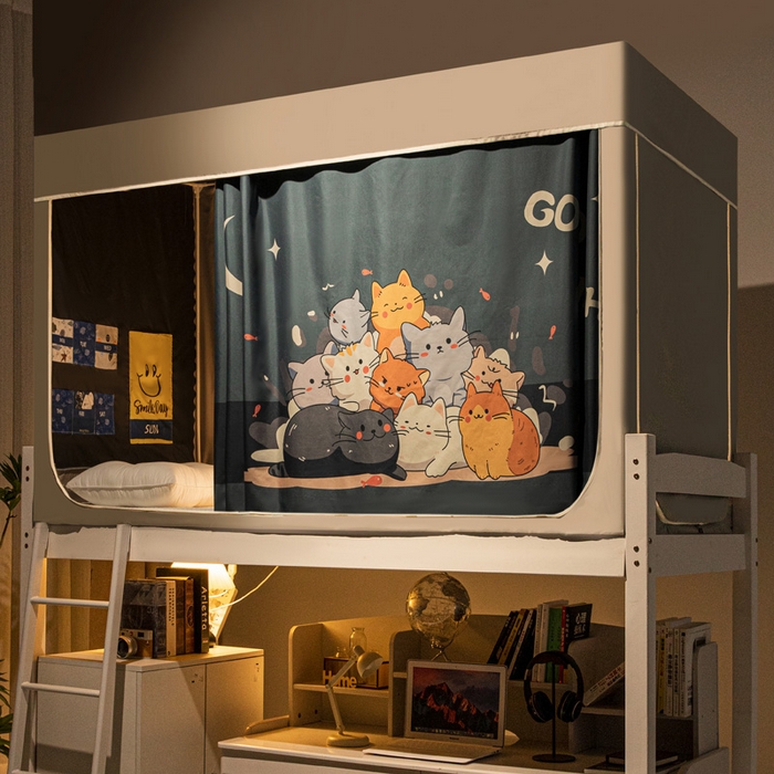 91家纺网 家纺一手货源 找家纺 宅部落 2024新款学生床帘宿舍上下铺床帘式印花强遮光学生蚊帐 猫咪乐园