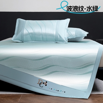 瑶瑶家居 2024年新款碳光抗菌冰丝席-量大优惠 波浪纹-水绿