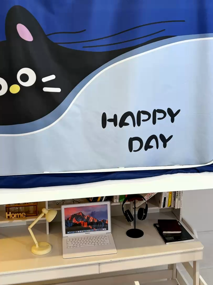 91家纺网 家纺一手货源 找家纺 宅部落 2024新款学生床帘宿舍上下铺床帘式印花强遮光学生蚊帐 躲喵喵