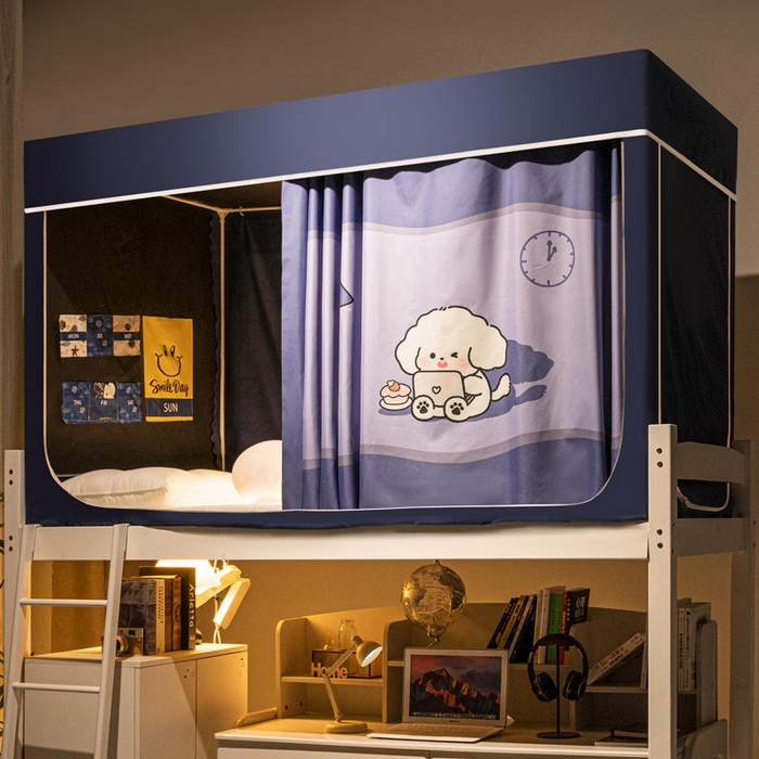 91家纺网 家纺一手货源 找家纺 宅部落 2024新款学生床帘宿舍上下铺床帘式印花强遮光学生蚊帐 hello，小狗