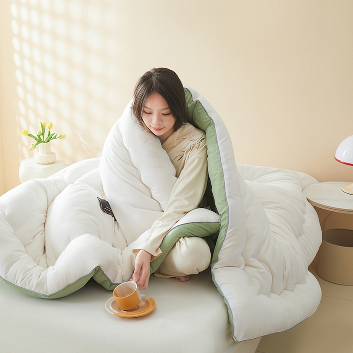 91家纺网 家纺一手货源 找家纺 瑶瑶家居床垫 2024年新款母婴级大豆纤维双拼被 双拼白绿