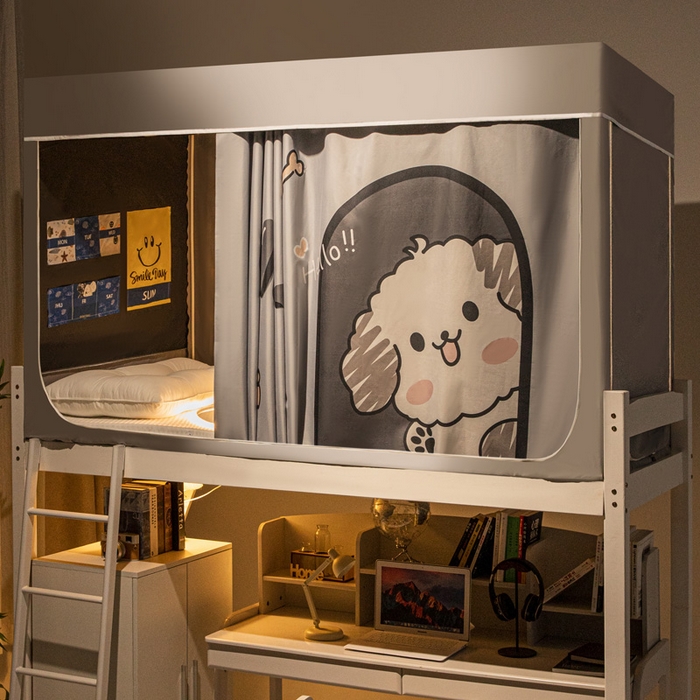 91家纺网 家纺一手货源 找家纺 宅部落 2024新款学生床帘宿舍上下铺床帘式印花强遮光学生蚊帐 呆萌狗