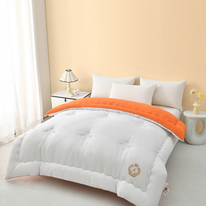 91家纺网 家纺一手货源 找家纺 瑶瑶家居床垫 2024年新款母婴级大豆纤维双拼被 暖橙+瓷白