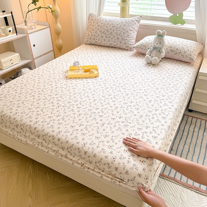 91家纺网 家纺一手货源 找家纺 妖妖家纺 2024新款超柔软糯亲肤水洗棉单床笠 后花园