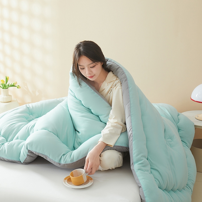 91家纺网 家纺一手货源 找家纺 瑶瑶家居床垫 2024年新款母婴级大豆纤维双拼被 双拼蓝灰