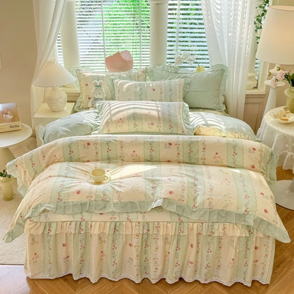 91家纺网 家纺一手货源 找家纺 美达家纺 2025新款全棉韩版床单款床裙款四件套 花知晓