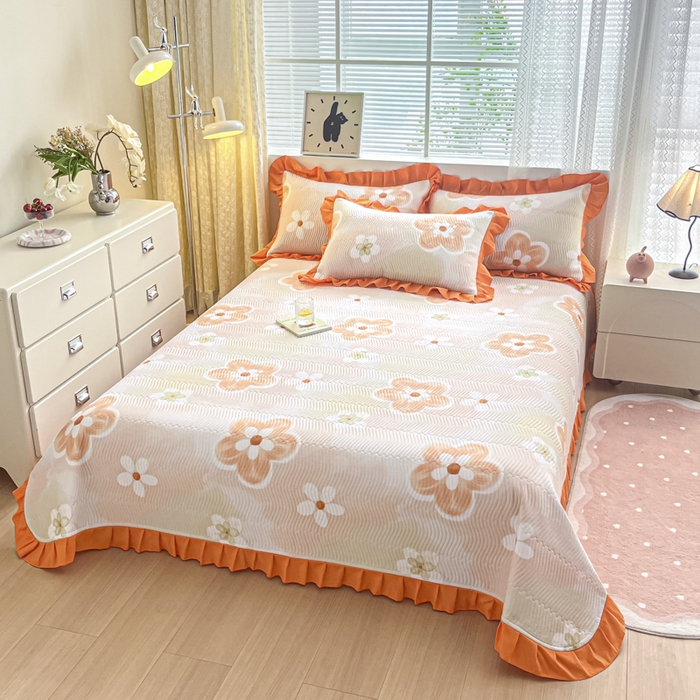 91家纺网 家纺一手货源 找家纺 （总）恋绒家纺 2025新款全棉床盖纯棉夹棉床盖花边款直角款（可定做）