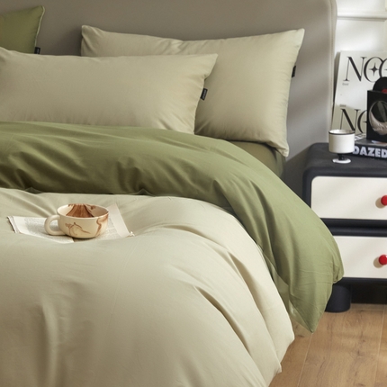 91家纺网 家纺一手货源 找家纺 莱登卡奴 2024新款全棉磨毛极简套件单品系列-四件套 磨毛-莫奈双拼绿