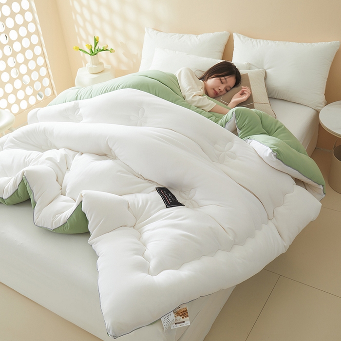91家纺网 家纺一手货源 找家纺 瑶瑶家居床垫 2024年新款母婴级大豆纤维双拼被 双拼白绿