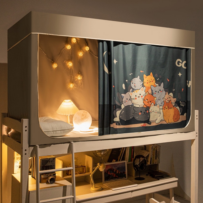 91家纺网 家纺一手货源 找家纺 宅部落 2024新款学生床帘宿舍上下铺床帘式印花强遮光学生蚊帐 猫咪乐园