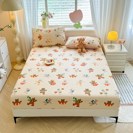 妖妖家纺 2024新款超柔软糯亲肤水洗棉单床笠 滑板小熊