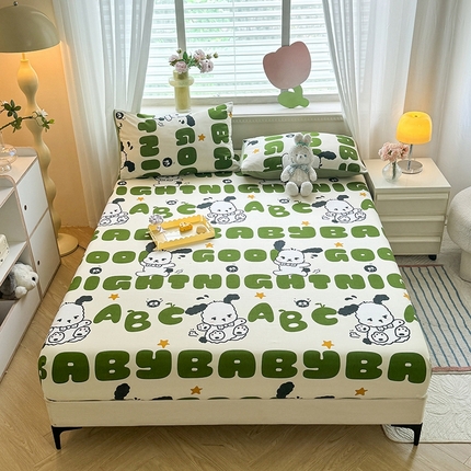 91家纺网 家纺一手货源 找家纺 妖妖家纺 2024新款超柔软糯亲肤水洗棉单床笠 字母狗