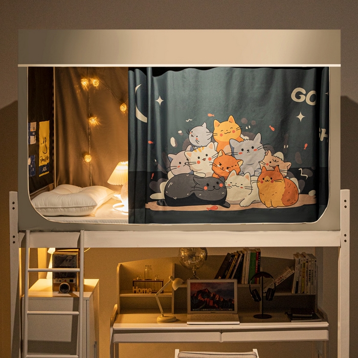 91家纺网 家纺一手货源 找家纺 宅部落 2024新款学生床帘宿舍上下铺床帘式印花强遮光学生蚊帐 猫咪乐园