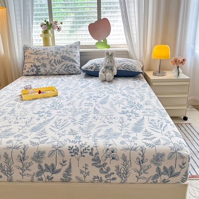 91家纺网 家纺一手货源 找家纺 妖妖家纺 2024新款超柔软糯亲肤水洗棉单床笠 兰花草