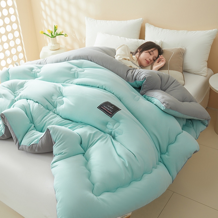 91家纺网 家纺一手货源 找家纺 瑶瑶家居床垫 2024年新款母婴级大豆纤维双拼被 双拼蓝灰