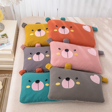 （总）织布人 2024新款荞麦枕儿童学生卡通全棉双层纱萌萌熊枕套+荞麦枕芯