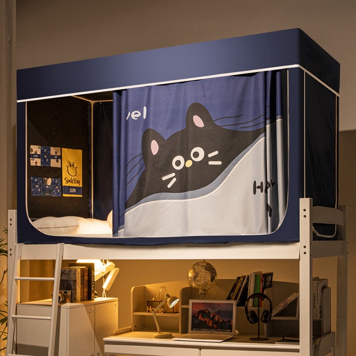 91家纺网 家纺一手货源 找家纺 宅部落 2024新款学生床帘宿舍上下铺床帘式印花强遮光学生蚊帐 躲喵喵