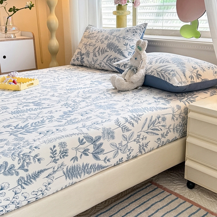 91家纺网 家纺一手货源 找家纺 妖妖家纺 2024新款超柔软糯亲肤水洗棉单床笠 兰花草