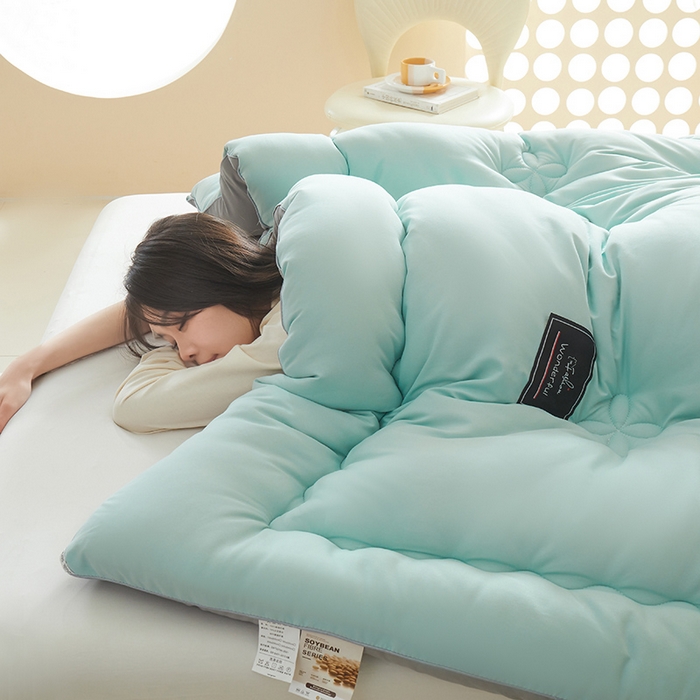 91家纺网 家纺一手货源 找家纺 瑶瑶家居床垫 2024年新款母婴级大豆纤维双拼被 双拼蓝灰