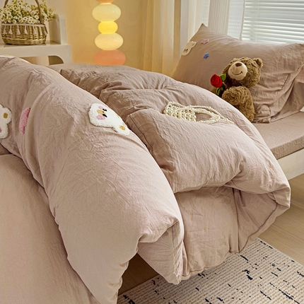 韩巢家纺 2024新款超柔水洗棉毛巾绣学生宿舍上下铺专用单件被套-幸运熊系列（提供卖家秀） 幸运熊奶咖