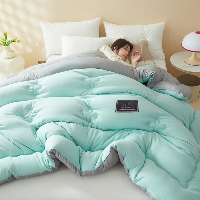 91家纺网 家纺一手货源 找家纺 瑶瑶家居床垫 2024年新款母婴级大豆纤维双拼被 双拼蓝灰