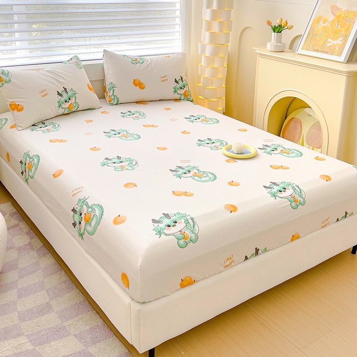 91家纺网 家纺一手货源 找家纺 金鑫汇家纺 2024新款全棉卡通印花单品床笠系列 小青龙