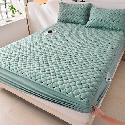 91家纺网 家纺一手货源 找家纺 好眠好梦家纺 2024新款全棉夹棉床笠-寻觅 松绿