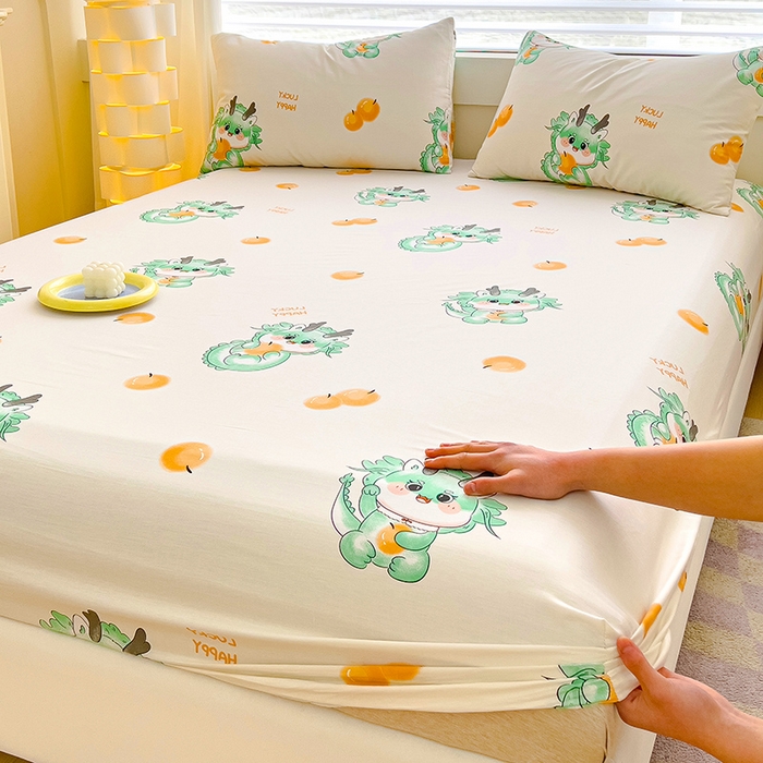 91家纺网 家纺一手货源 找家纺 金鑫汇家纺 2024新款全棉卡通印花单品床笠系列 小青龙